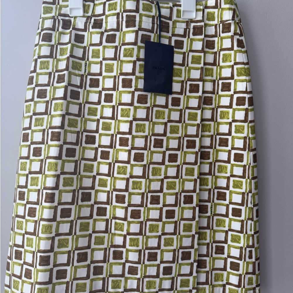 NWT Prada Women’s Wrap Green and Brown Geometric A-Line Skirt Size 42 US6